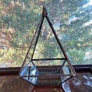Vintage Glass Terrarium Pyramid Hanging Planter Brass Tone 12”